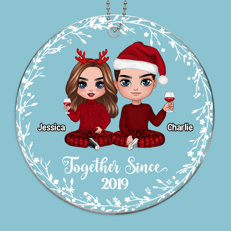 Christmas White Wreath Doll Couple Personalized Acrylic Ornament
