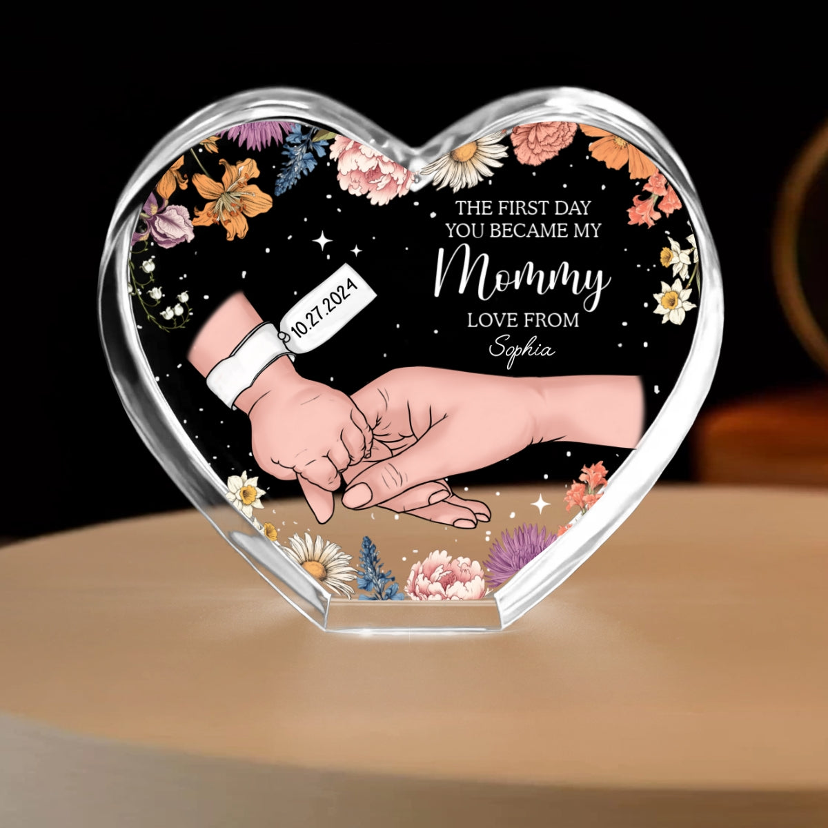 The First Day You Became My Mommy Personalized Premium Heart Crystal LED, Free Shipping Included,  Gift for her, Gift for New Mom