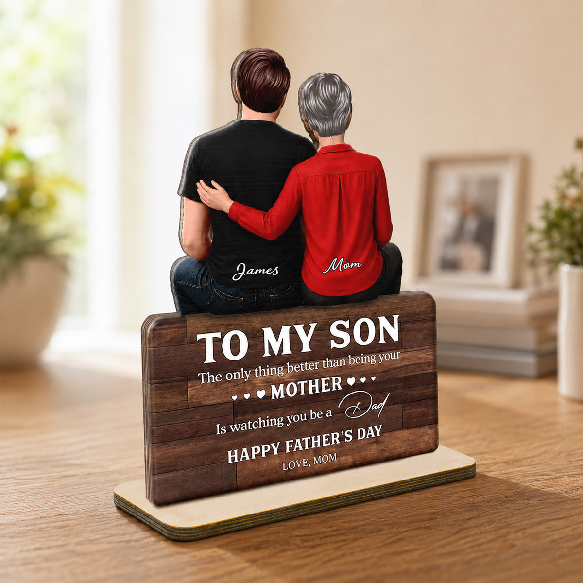 To My Son Happy Father's Day 2D Flat - Personalized Wooden Plaque - Heartfelt Father's Day Gift For Son