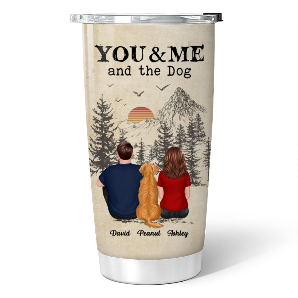 Back View Couple You Me And The Dogs Cats Vintage Sunset Personalized Tumbler