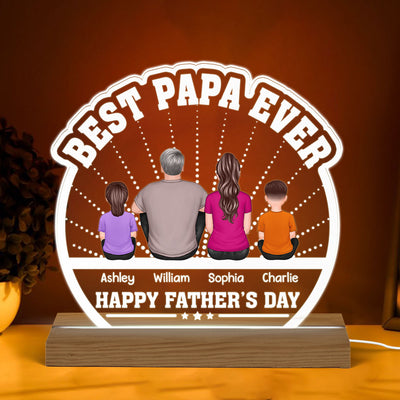 Best Papa Ever Back View Man Kids Dog Cat Personalized Custom Shaped Acrylic Plaque With Warm LED Night Light