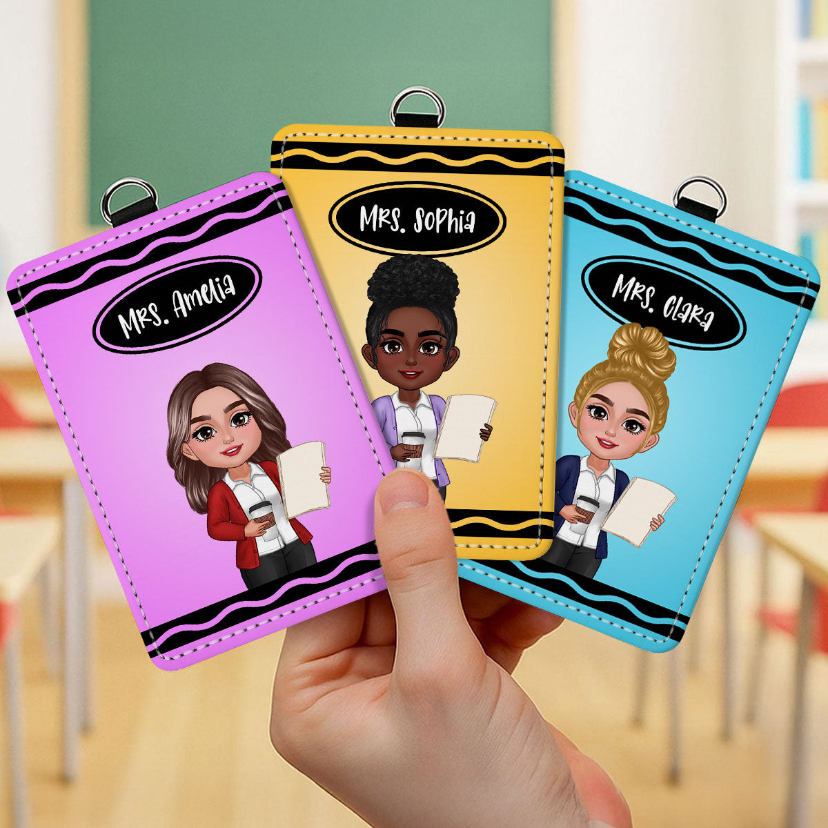 Crayon Themed Teacher Name Personalized ID Badge Holder, Back To School Gift