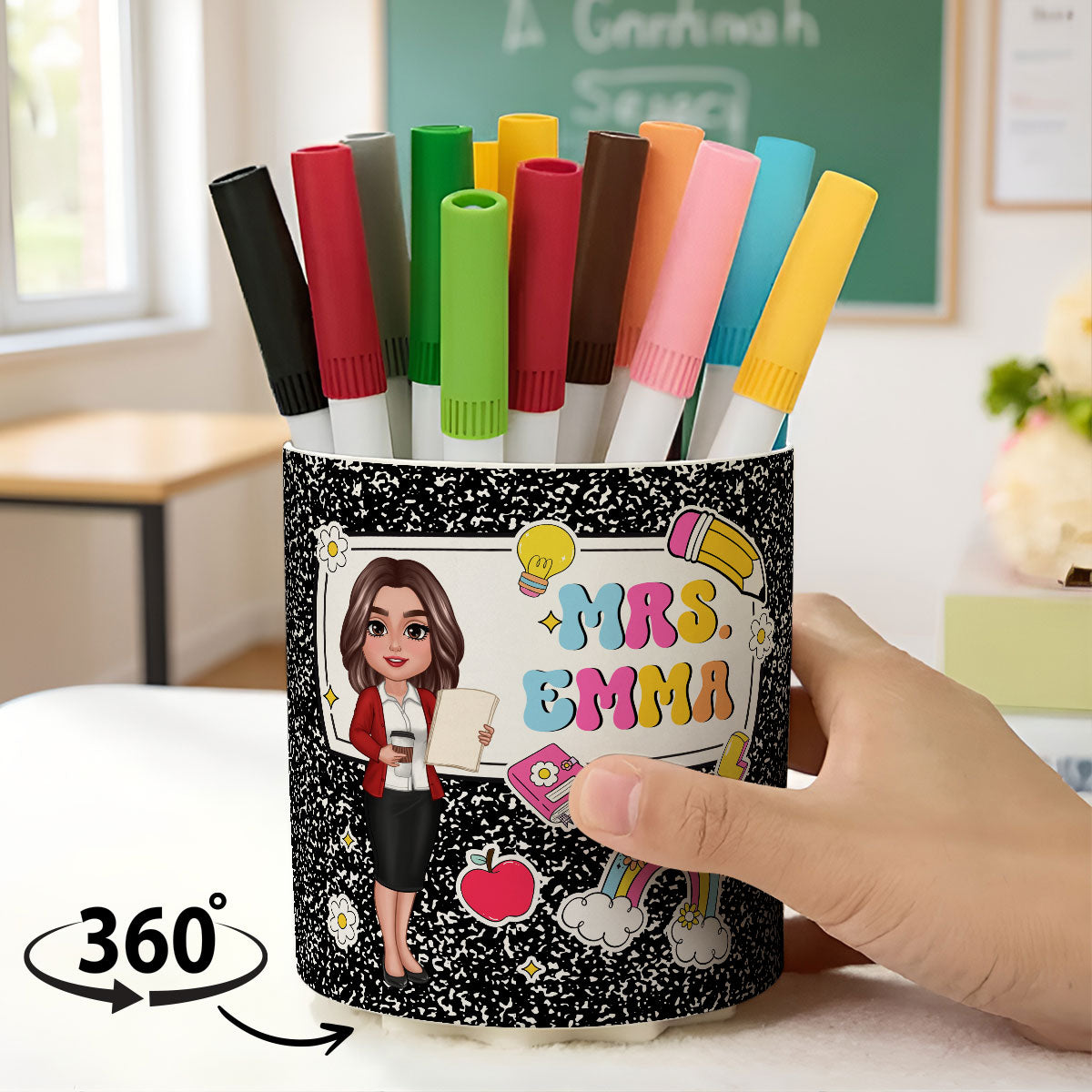 Doll Teacher Personalized Rotating Pen Holder, Teacher Appreciation Gift, Back To School Gift