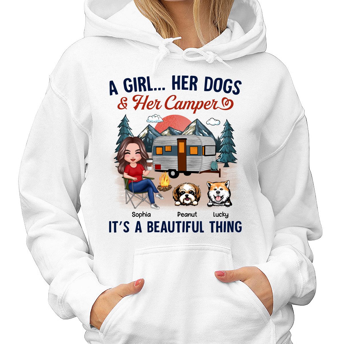 A Camping Girl And Her Dog Retro Personalized Shirt