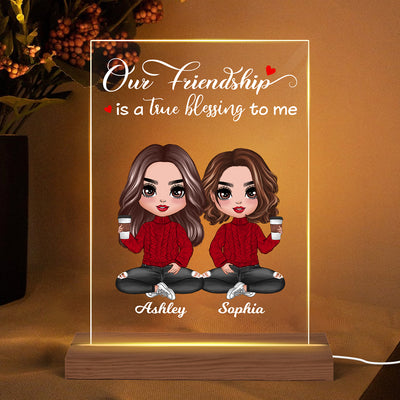 Our Friendship Is True Blessing Best Friends Sisters Personalized Plaque Acrylic LED Night Light