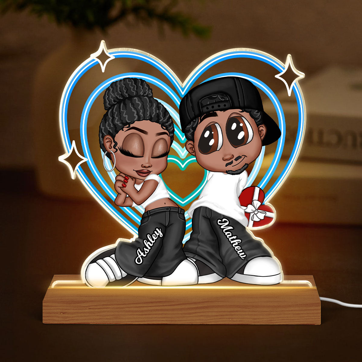 Y2K Couple Retro Heart Personalized Acrylic LED Night Light, Unique Valentine's Day Gift For Him, Gift For Her