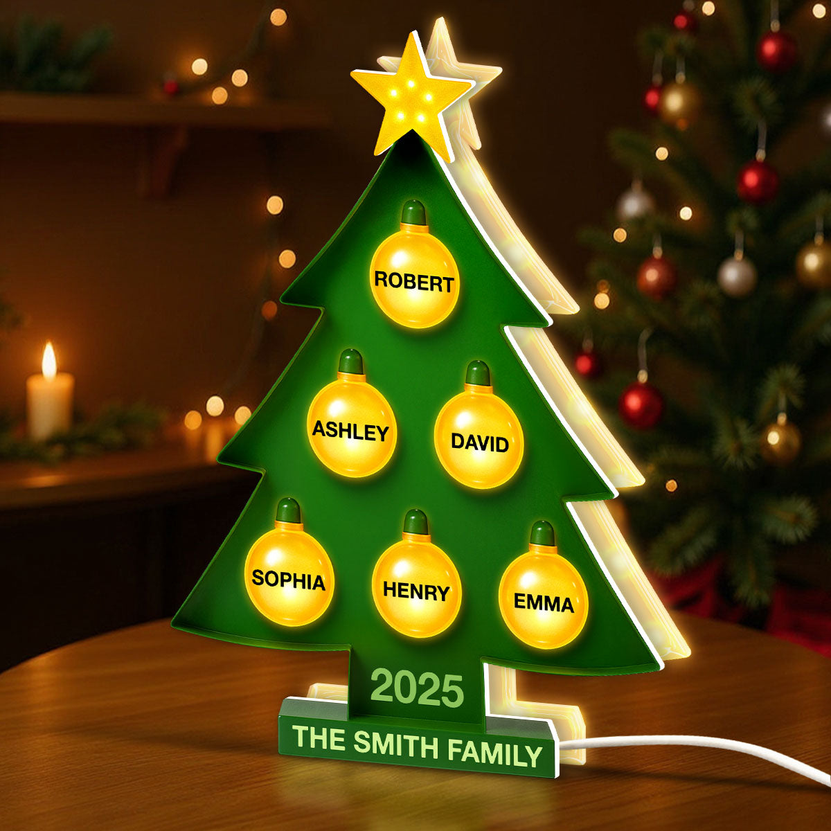 Family Christmas Tree Personalized Light Box, Christmas Decor Gift