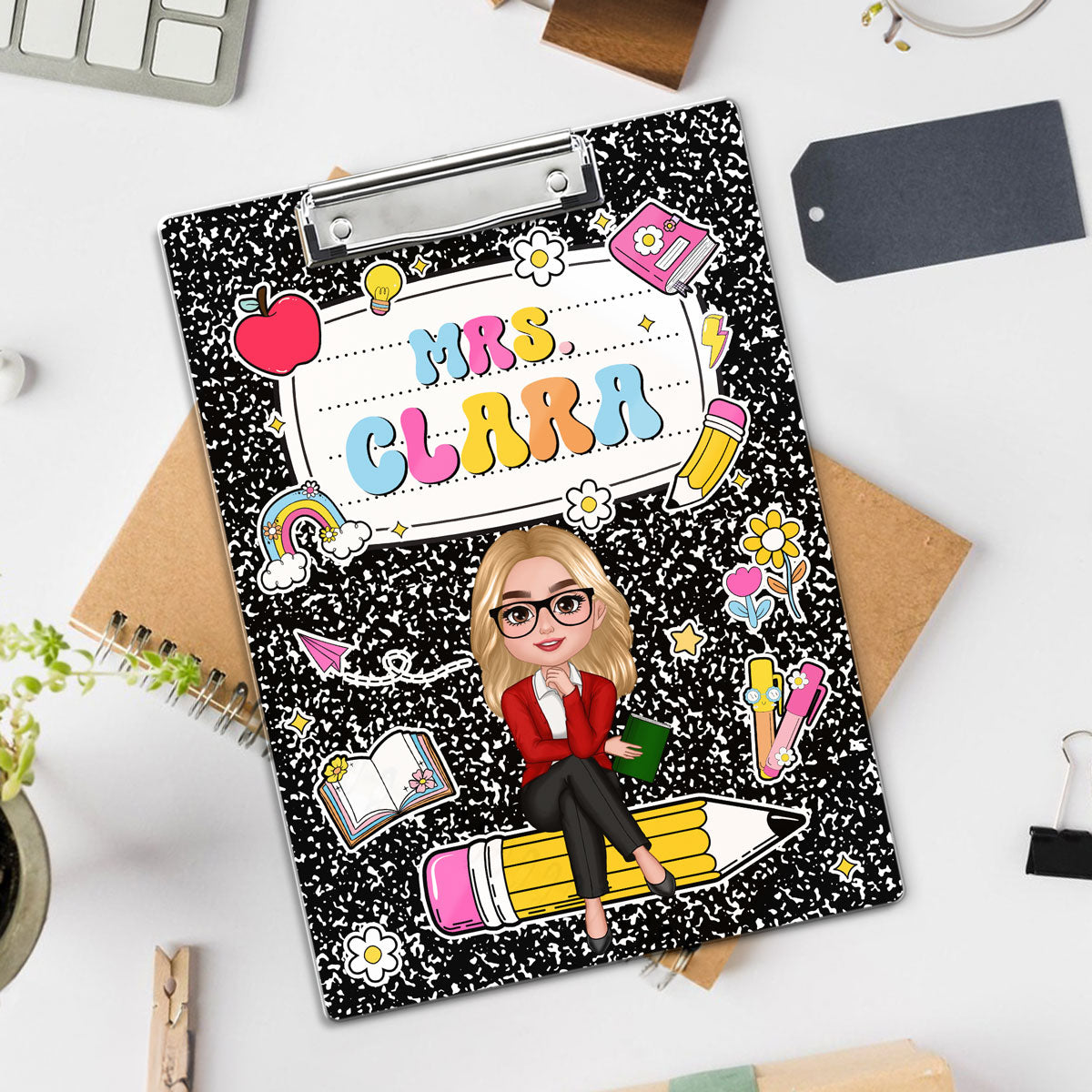 Teacher Composition Book Pattern Personalized Clipboard| Gift For Teacher, Back To School Gift