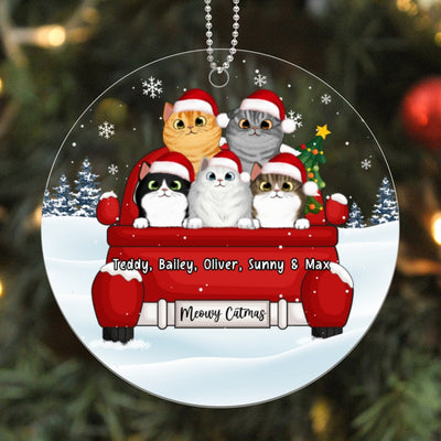 Christmas Fluffy Cats On Truck Personalized Acrylic Ornament