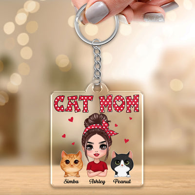 Polka Dot Pattern Doll Cat Mom Watercolor Cute Cats Personalized Acrylic Keychain
