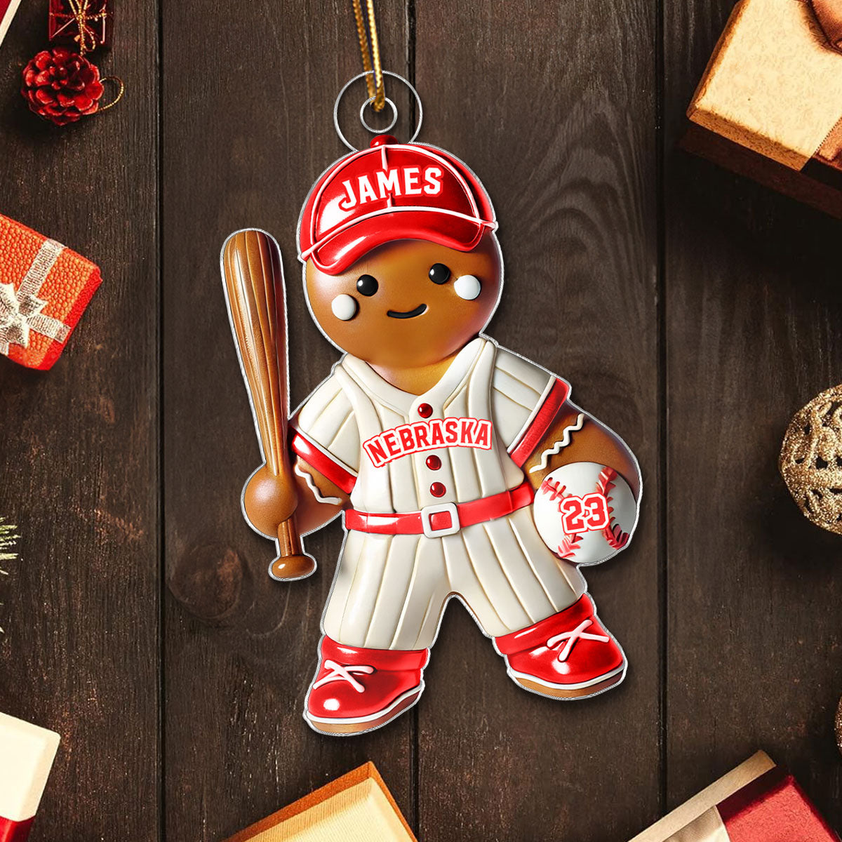 3D Effect Baseball Kid Personalized Acrylic Ornament, Christmas Gift For Grandkids