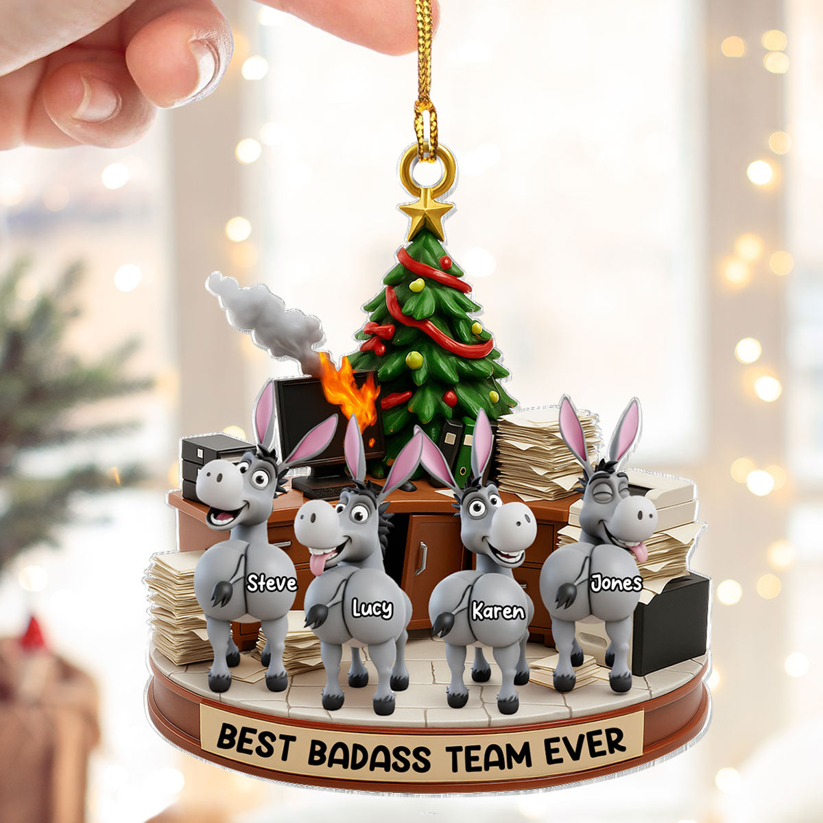 Best Pain in the Ass Team Ever, Donkey Coworker Office Decoration - Personalized Acrylic Ornament - Custom Employee Gift Exchange, White Elephant Gift