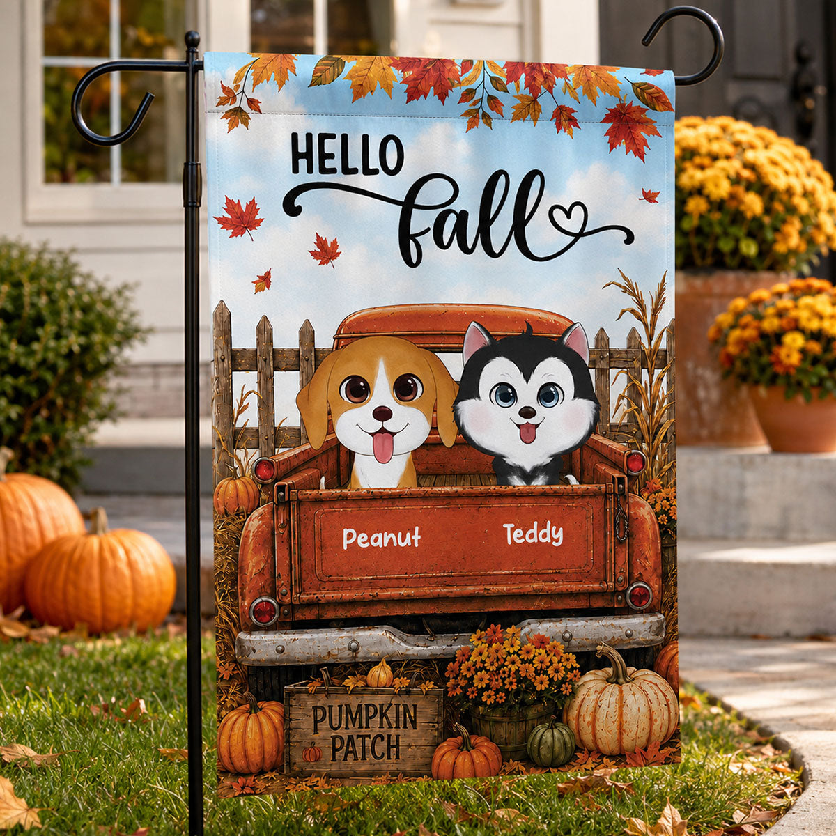 Trending Dogs On Truck - Personalized Garden Flag - Fall Season Gift For Dog Lovers