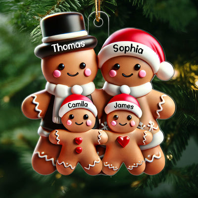 Gingerbread With Clothes Family Smooth Finish 3D Effect Personalized Acrylic Ornament