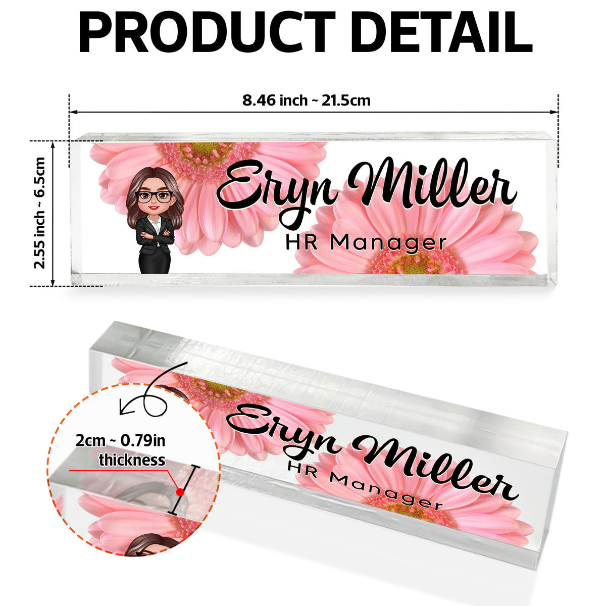 Daisy Flowers Woman Man Office - Personalized Acrylic Desk Name Plate - Gift For Colleagues, Coworkers, Boss