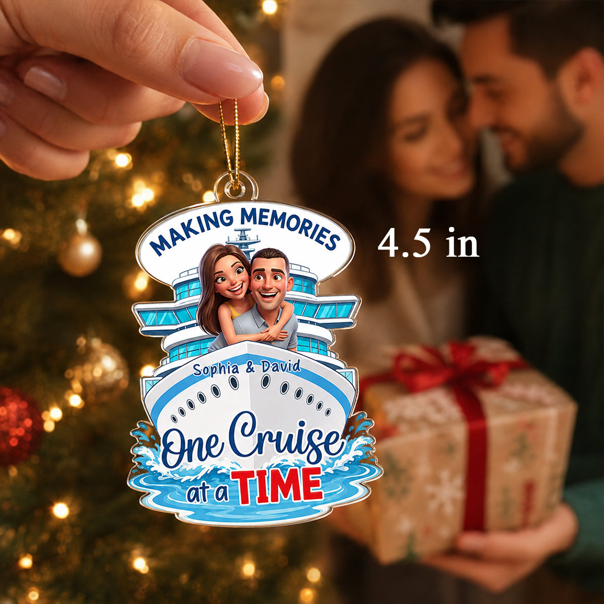 Custom Couple Photo One Cruise At A Time - Personalized Acrylic Ornament - Cruise Ship Keepsake, Cruise Ship Vacation Gifts