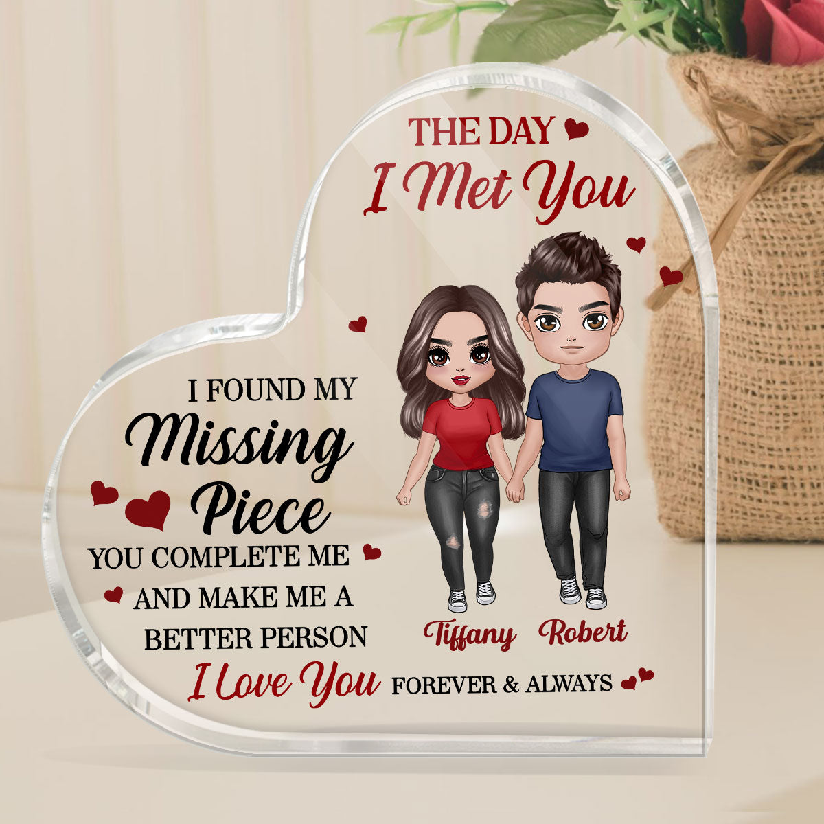 Doll Couple Standing Found My Missing Piece Gift For Him For Her Personalized Heart Acrylic Plaque
