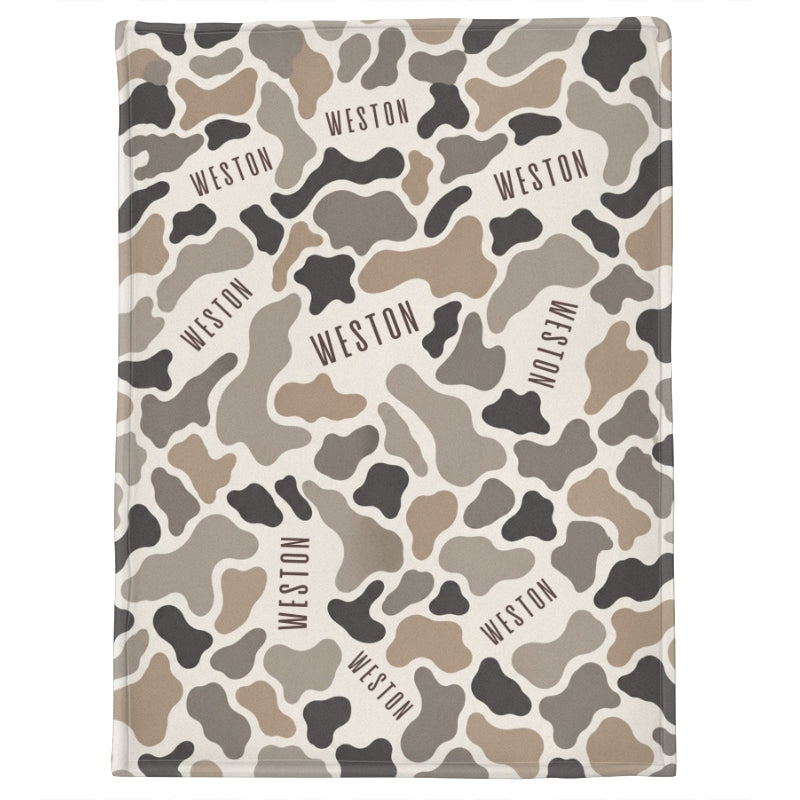 Wildlife Camo Print Custom Baby Name - Personalized Fleece Blanket - Nursery Hunting Theme For Baby Boy