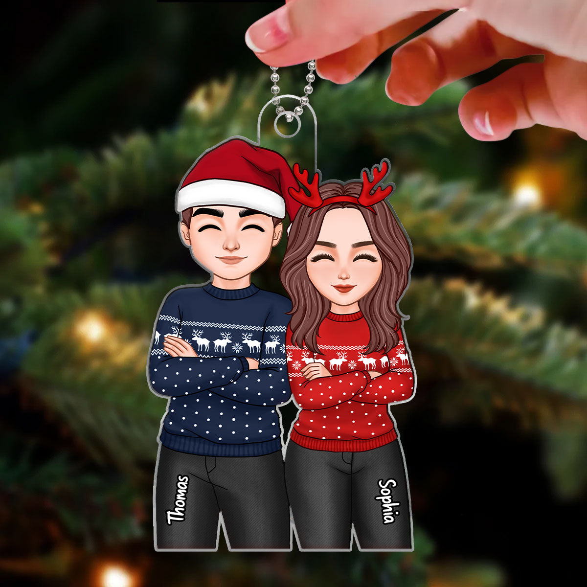 Cute Brothers Sisters Best Friends Couple Christmas Gift Personalized Acrylic Ornament