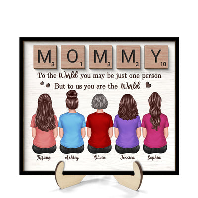 MOMMY You Are The World Alphabet Tiles Gift For Mom Personalized 2-Layer Wooden Plaque