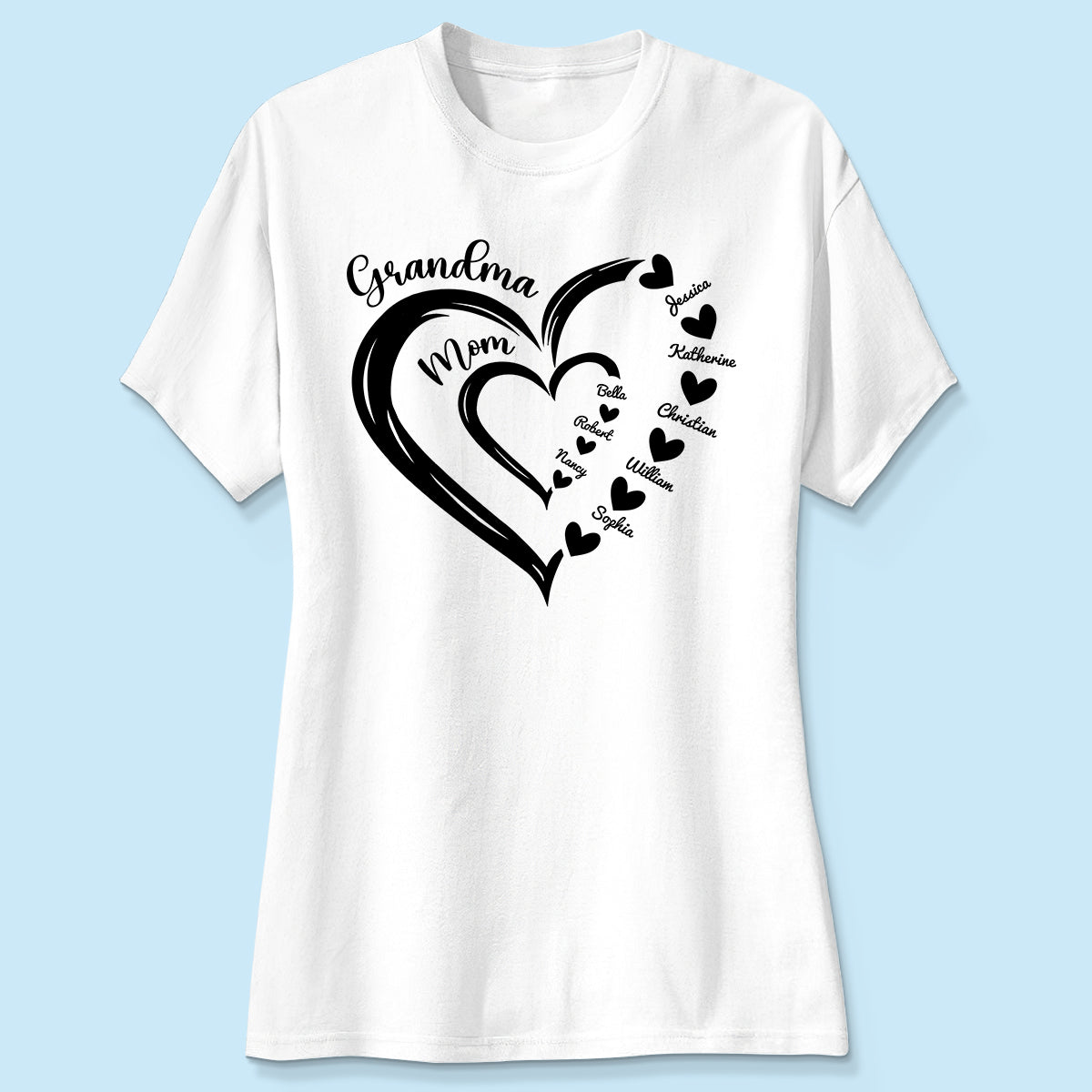 Grandma Mom Heart In Heart Personalized Shirt, Gift For Mom