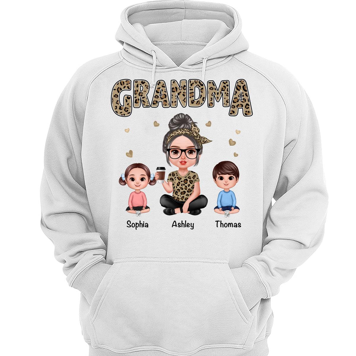 Realistic Grandma Grandkids Leopard Shirt Personalized Shirt