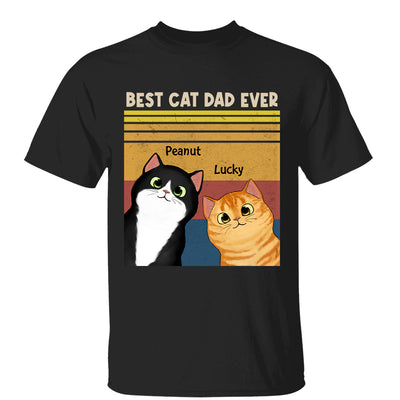 Best Cat Dad Mom Ever Peeking Fluffy Cat Retro Frame Personalized Shirt