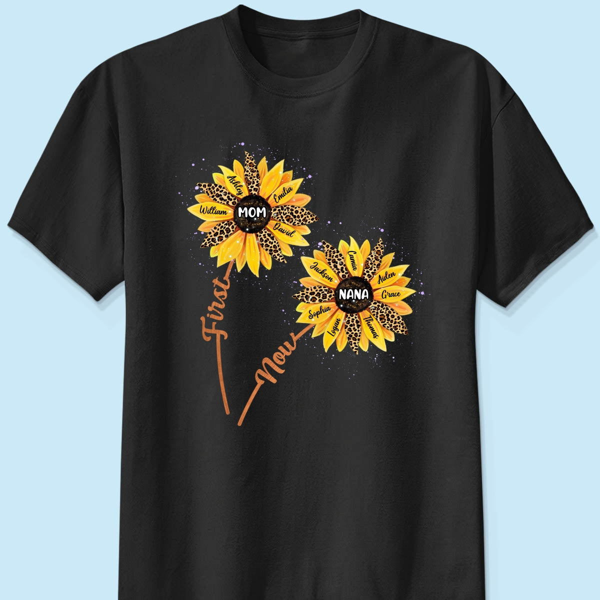 First Mom Now Grandma Sunflower Grandkids Names Personalized Shirt