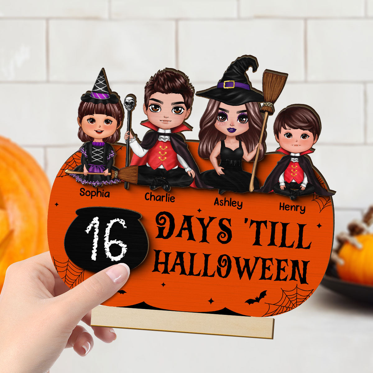Family Halloween Countdown Unique Home Decor Personalized 2-Layer Standing Wooden Plaque