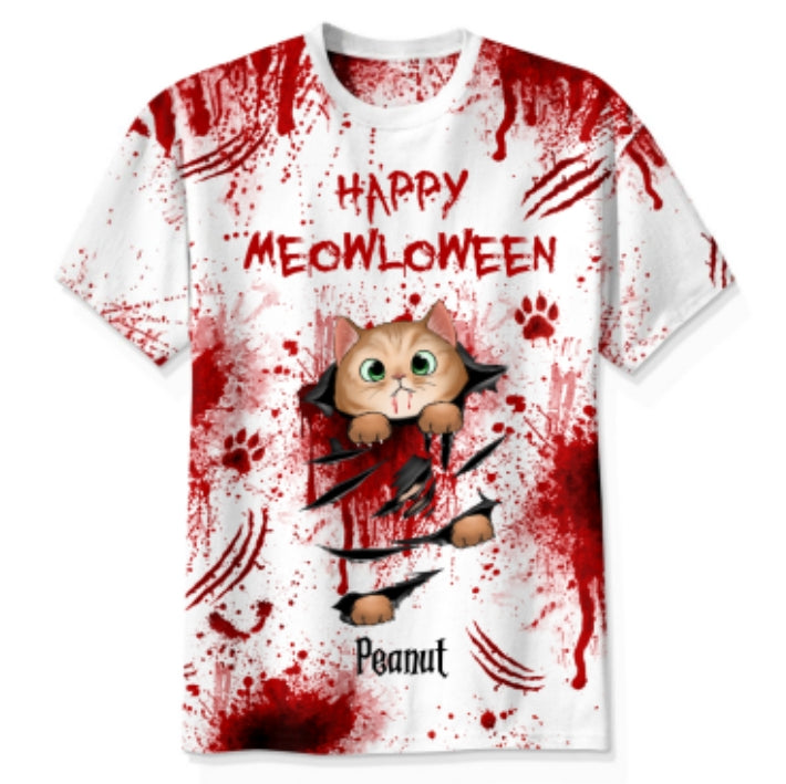 Spooky Cat Tearing Out Halloween Personalized Shirt, Purrfect Costume for Cat Lover