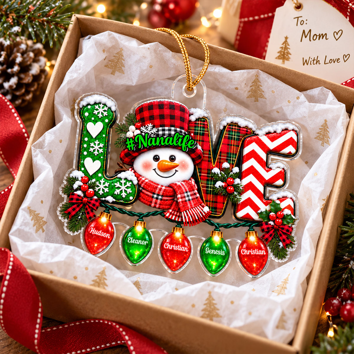 LOVE Grandma Life Snowman 2D Flat - Personalized Acrylic Ornament - Christmas Gift For Grandma