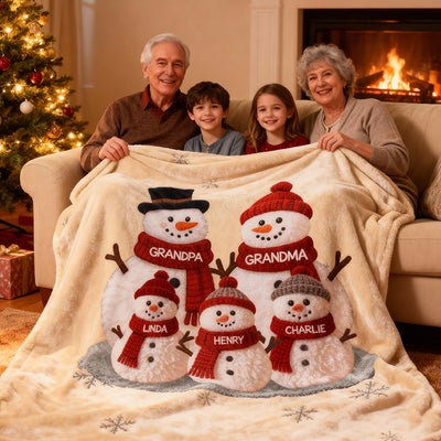 Christmas Grandma Grandkids Snowman Together - Personalized Fleece Blanket - Gift For Grandparents, Grandkids, Granddaughter, Grandson