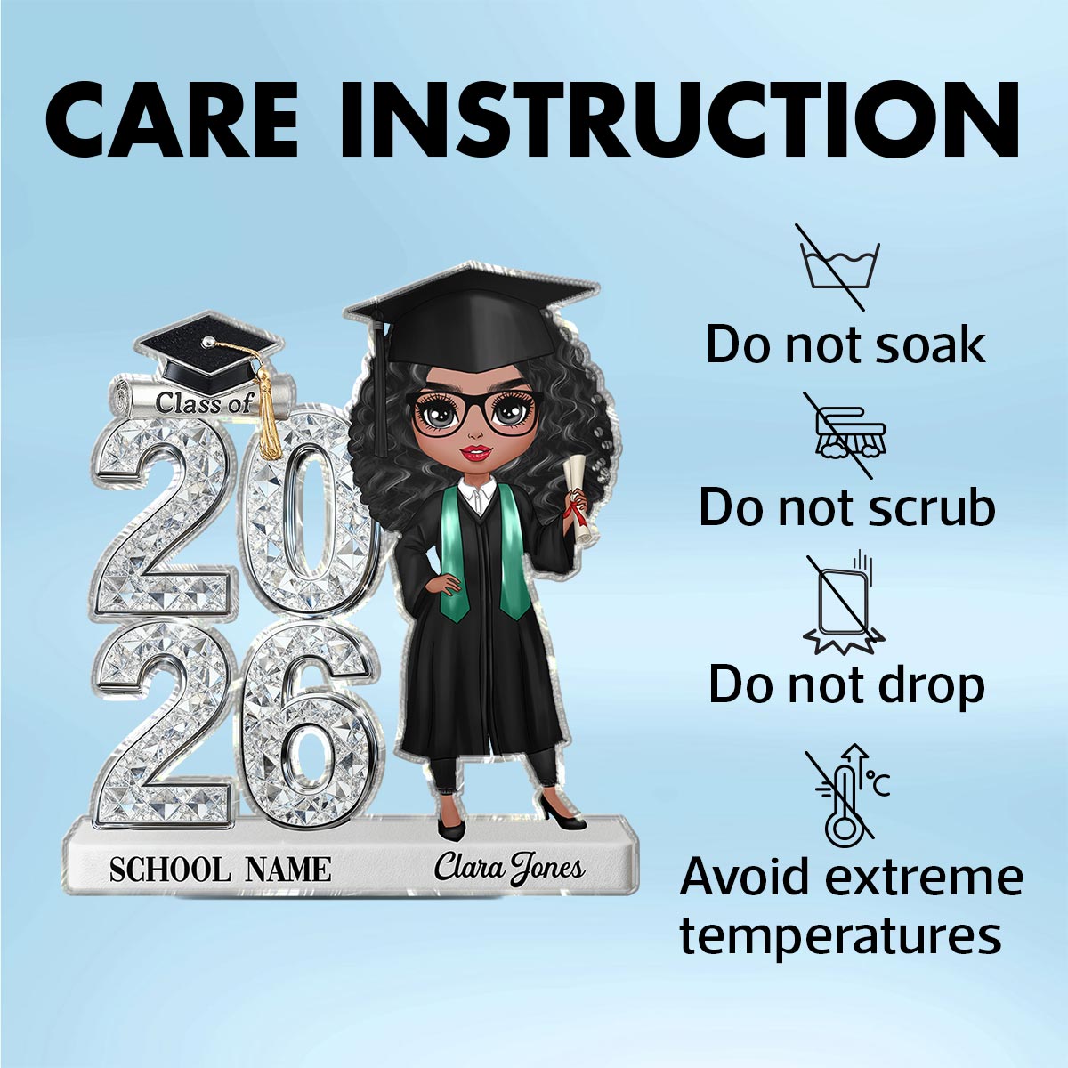 Class Of 2026 2027 Doll Style Senior Shiny Effect 2D Flat - Personalized Acrylic Block Plaque - Graduation Gift For Graduates, Daughter, Son