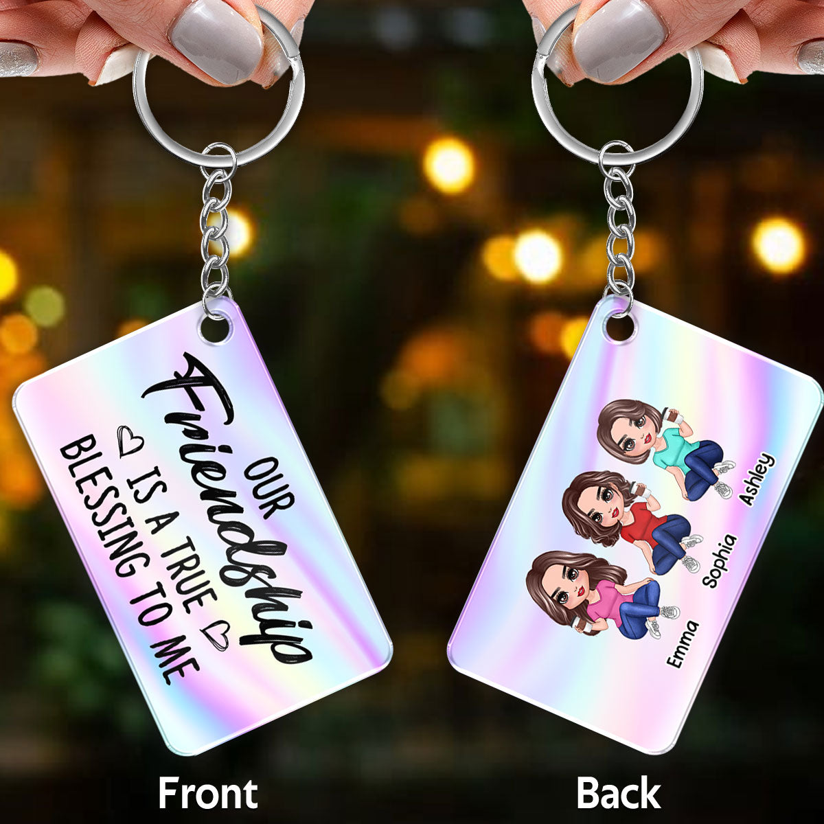 Our Friendship Is A True Blessing Pretty Doll Women Besties Sisters Personalized Acrylic Keychain