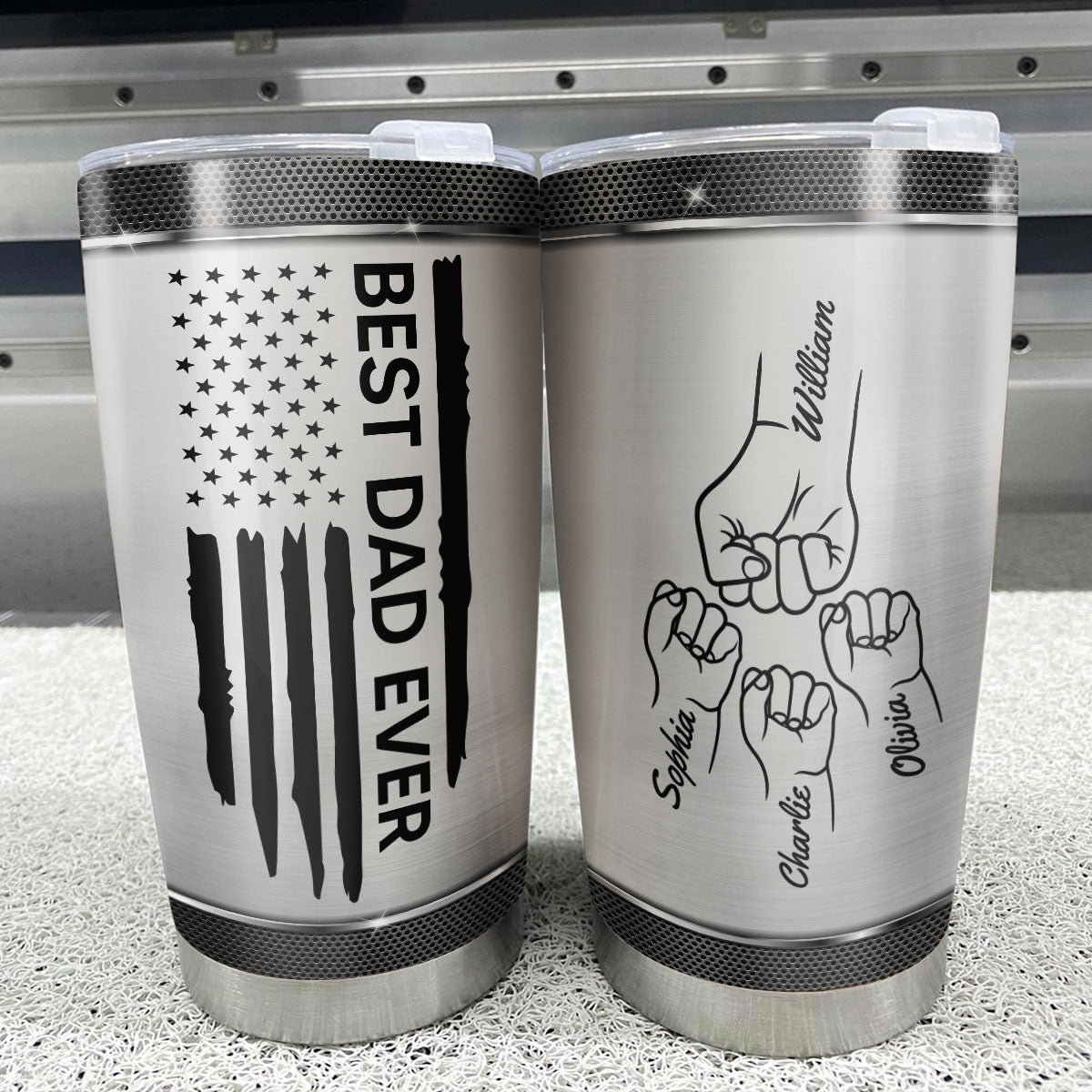 Best Dad Grandpa Papa Ever Nation Flag Fist Bumps Outline Personalized Tumbler