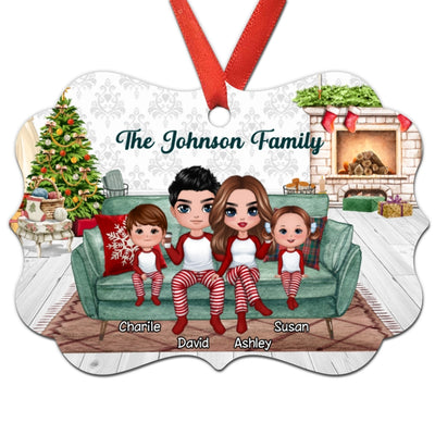 Doll Family Sitting On Sofa Personalized Christmas Ornament