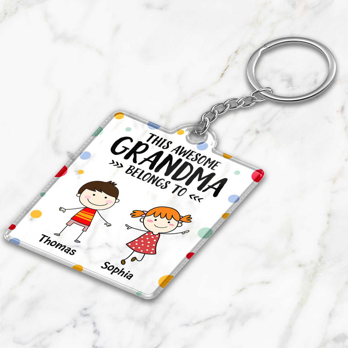 This Grandma Mom Belongs To Stick Kids Colorful Dot Personalized Acrylic Keychain