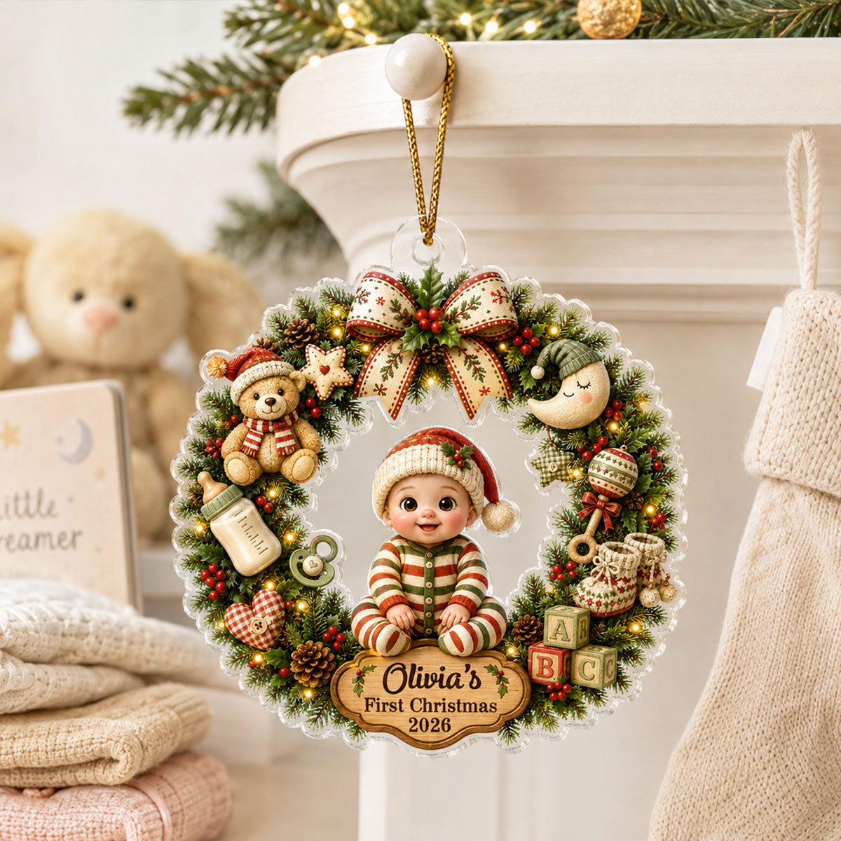 Trending Cute Cartoon Baby's First Christmas - Personalized Acrylic Ornament - Christmas Gift For Boys, Girls, New Born