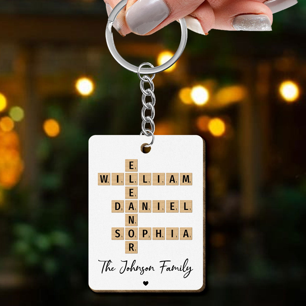 Family Crossword Puzzle Art Created In A Moment, Treasured Forever Personalized Wooden Keychain