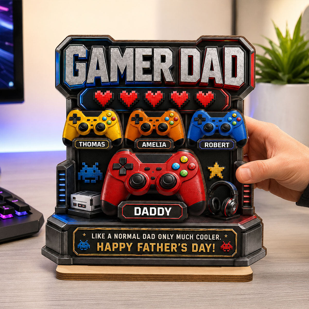 Gamer Dad Much Cooler - Personalized 2-Layered Wooden Plaque - Father's Day Gift for Dad, Husband