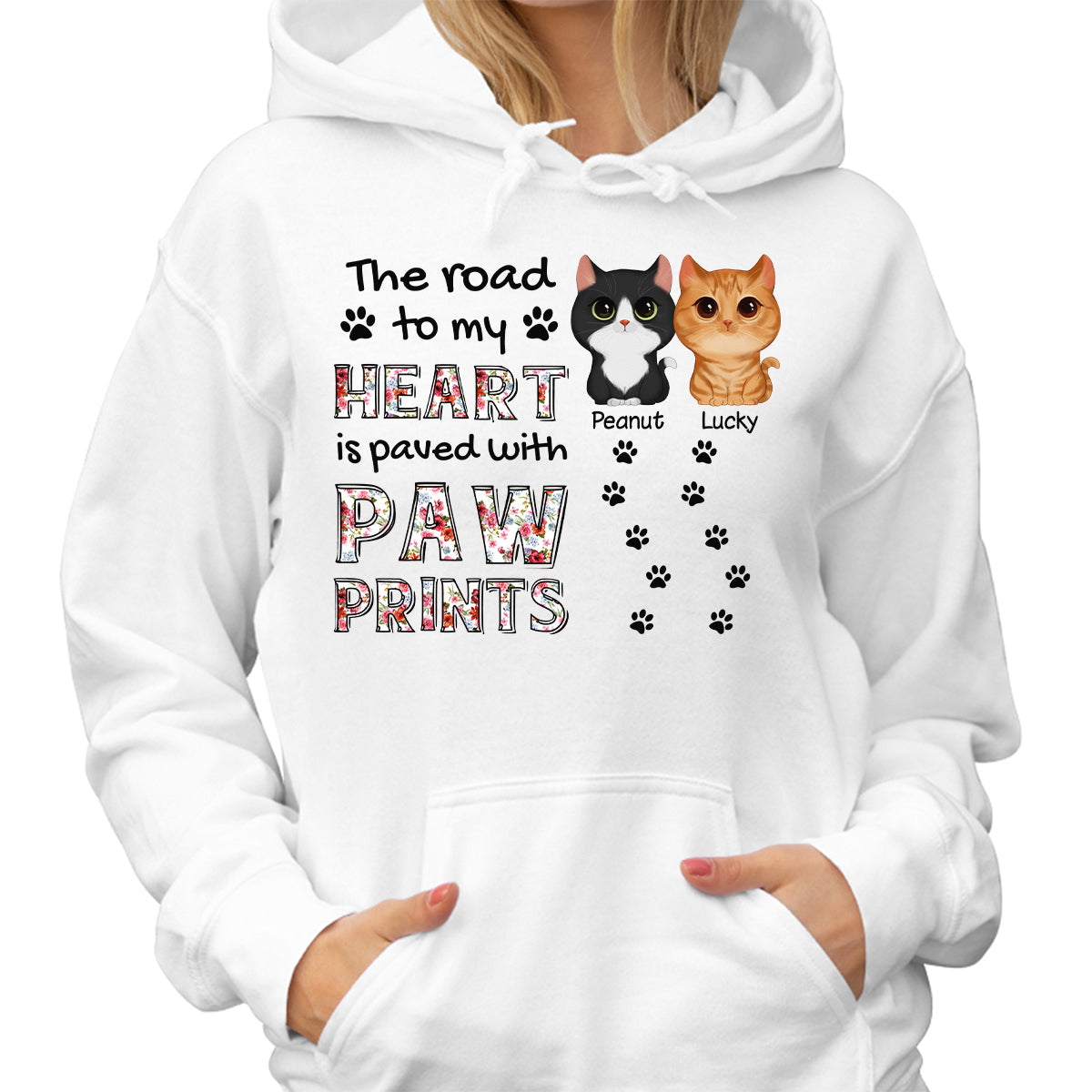 The Road To My Heart Is Paved With Paw Prints Watercolor Cute Cat Face Cat Mom Personalized Shirt