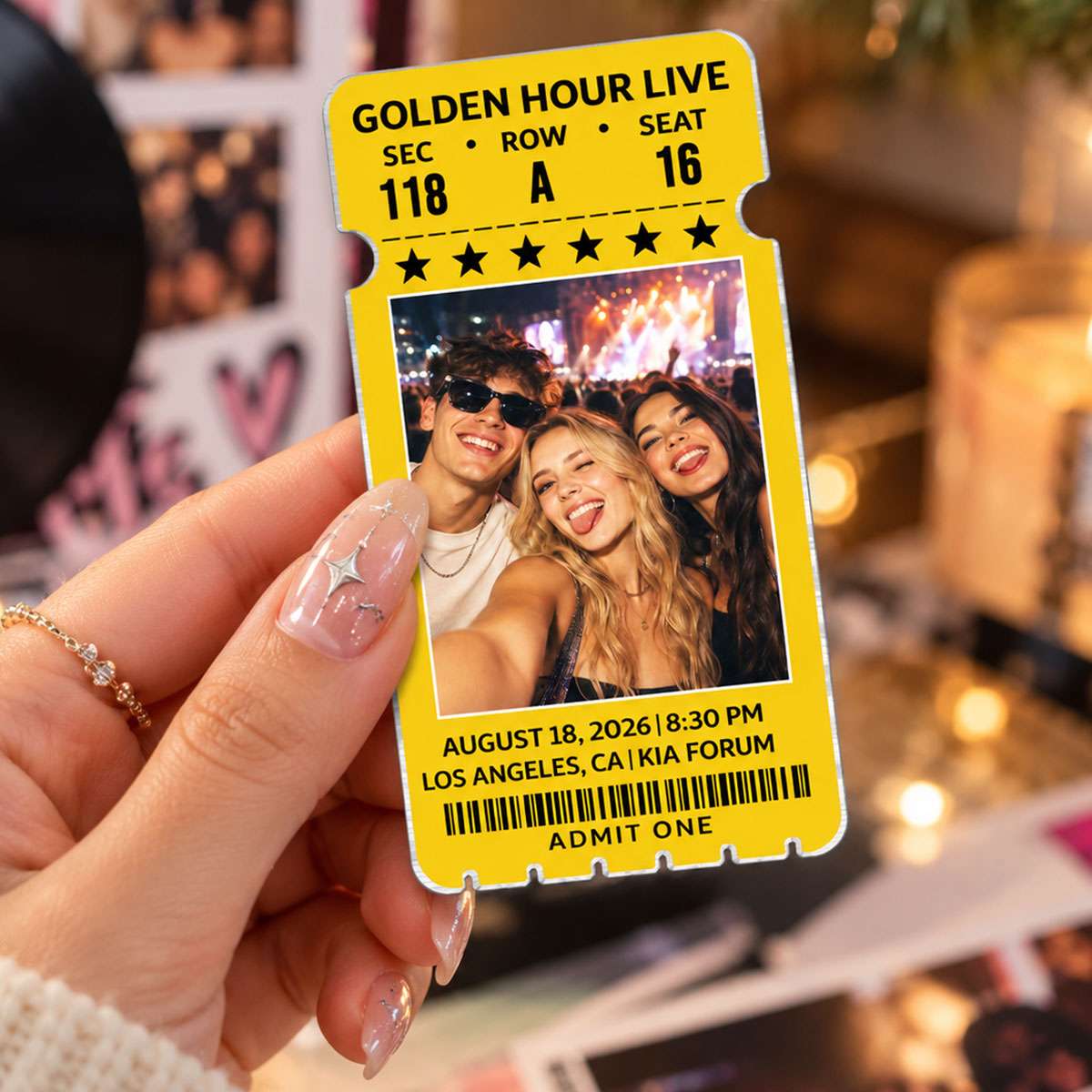 Custom Photo Concert Ticket - Personalized Acrylic Fridge Magnet - Christmas Gift for Music Lover, Friends, Family, Lovers