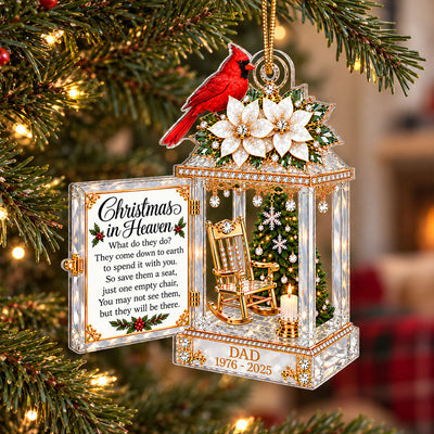 Cardinal Lantern Christmas In Heaven Crystal Effect 2D Falt - Personalized Acrylic Ornament - Remembrance Memorial Gift For Loss Of Loved One