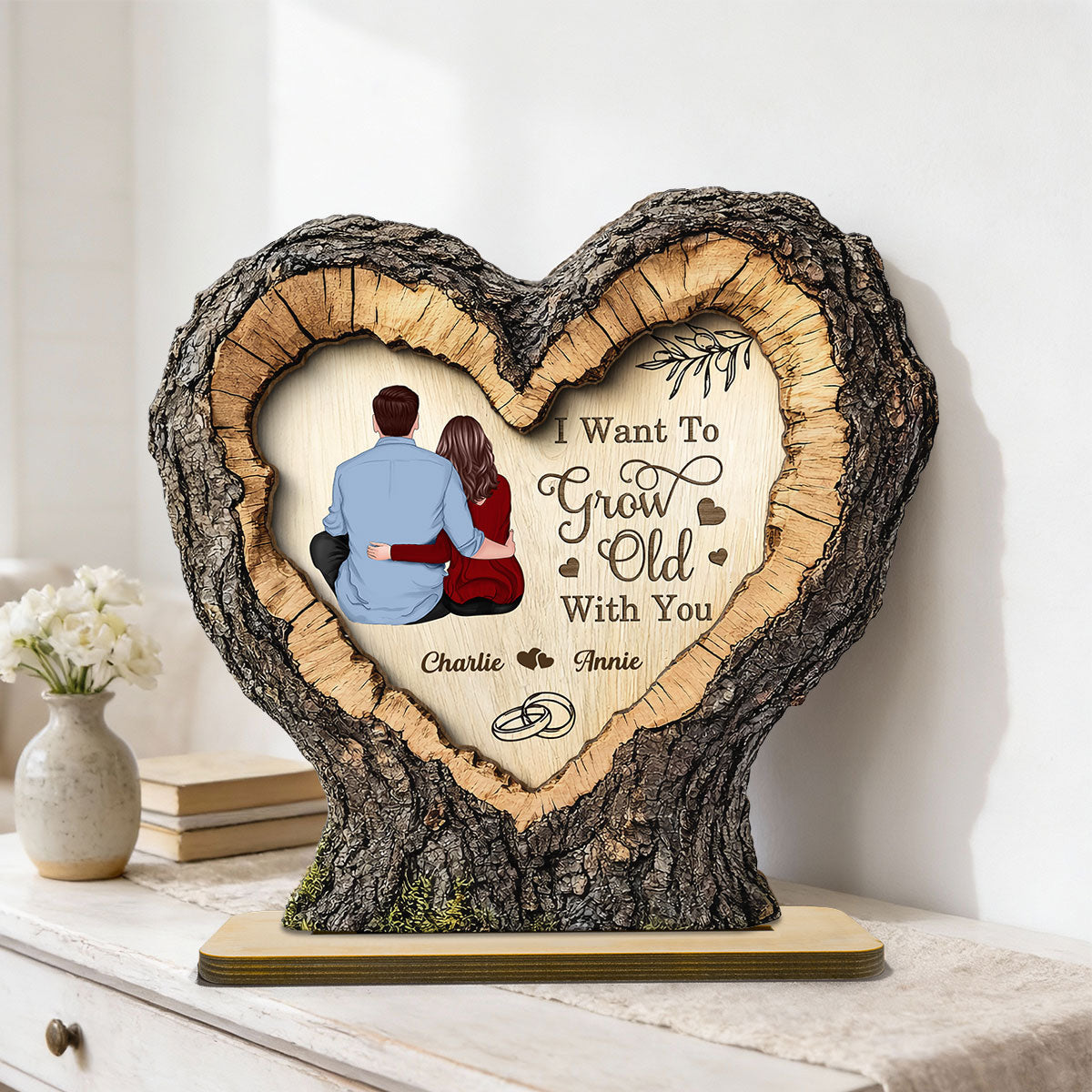 Favorite Place Next To You Couple Sitting 2D Flat - Personalized 2-Layered Wooden Plaque - Anniversary Gift, Valentine's Gift For Him, For Her