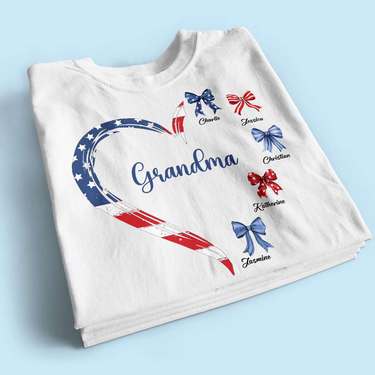 Proud American Grandma Mom Heart Bow Personalized Shirt