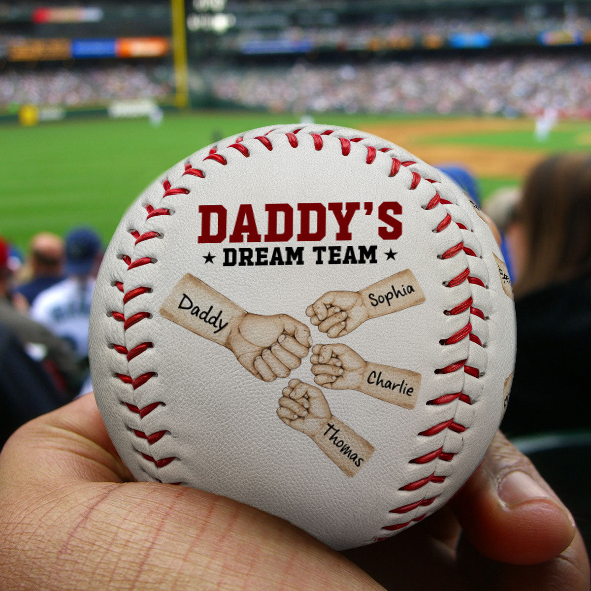 Daddy's Dream Team Fist Bumps Personalized Baseball, Father's Day Gift For Dads