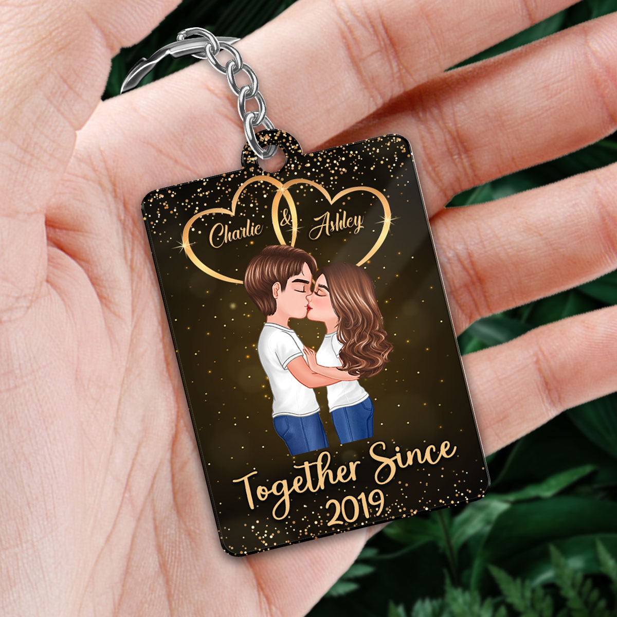 Galaxy Doll Couple Kissing Favorite Song Scannable QR Code Personalized Acrylic Keychain