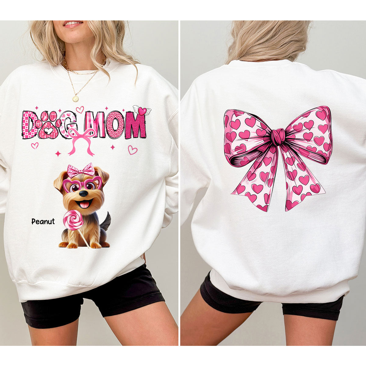 Dog Mom Cute Coquette Cartoon Dog  Gift Personalized Double Sided Sweatshirt