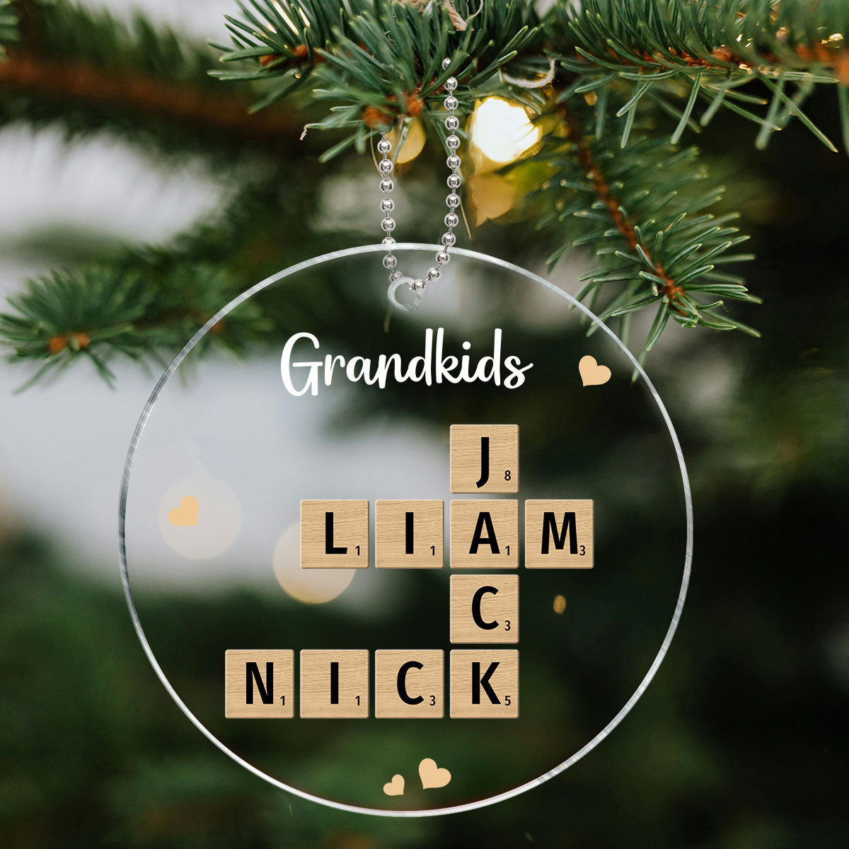 Grandkids Crossword Puzzle Art Personalized Acrylic Ornament, Christmas Gift For Grandma, Gift For Mom