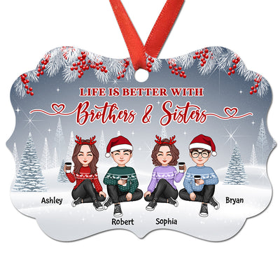 Doll Sitting Brothers Sisters Siblings Besties Sitting In Winter Background Personalized Christmas Ornament